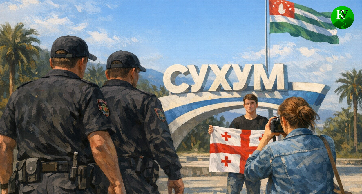 Фото с флагом Грузии. Иллюстрация создана «Кавказским узлом» с помощью ИИ в программе Copilot