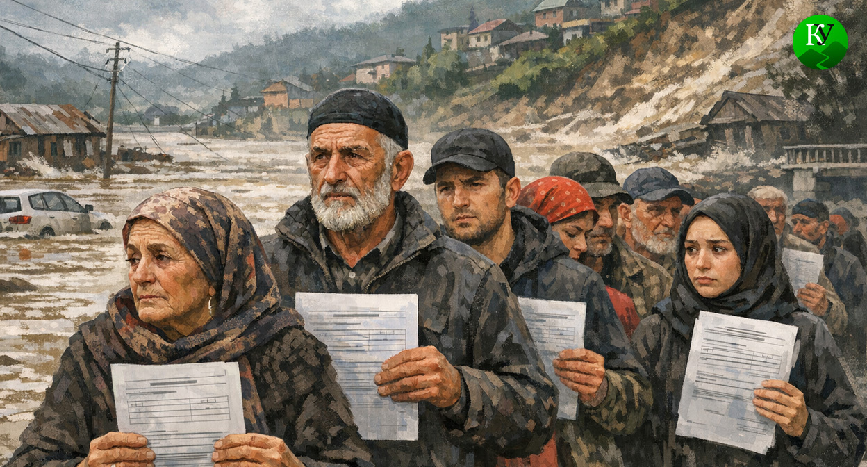 Жители Чечни с заявлениями. Иллюстрация создана «Кавказским узлом» с помощью ИИ в программе Copilot