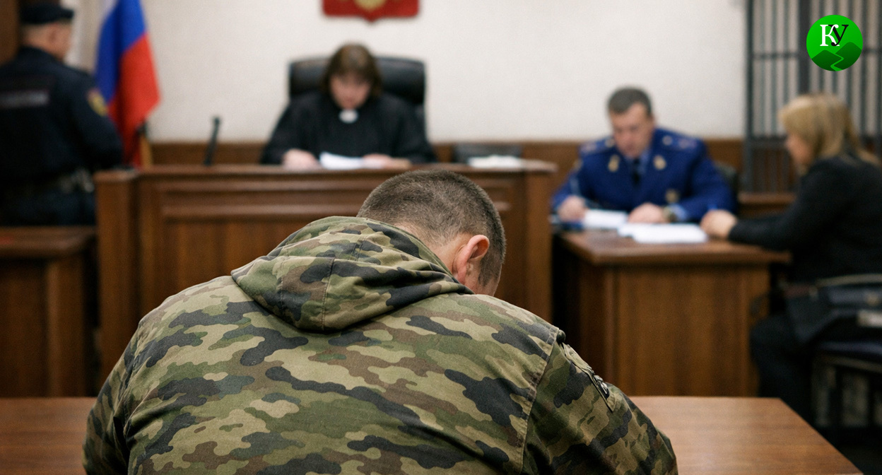 Военный в суде. Иллюстрация создана «Кавказским узлом» с помощью ИИ в программе Copilot