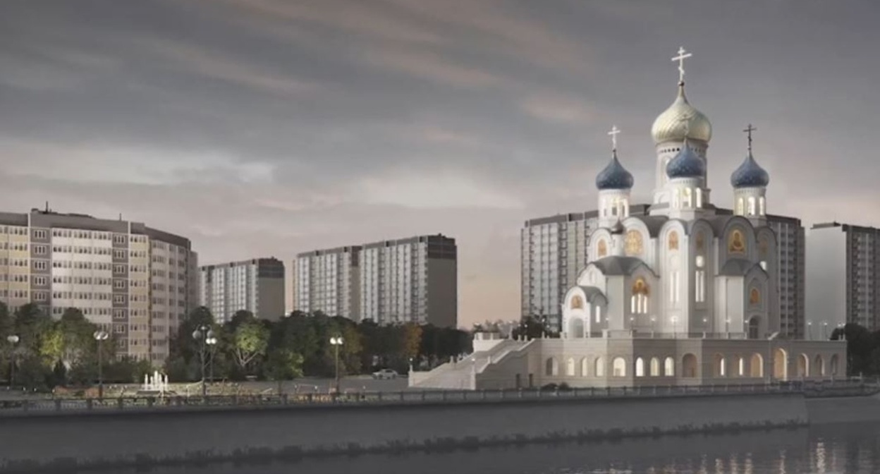 Проект собора на Рождественской набережной. Скриншот видео https://rutube.ru/video/42f6128265a046d62a5efab6a488d478/?utm_source=embed&utm_medium=referral&utm_campaign=main_logo&utm_content=42f6128265a046d62a5efab6a488d478&utm_term=kuban24.tv&t=0