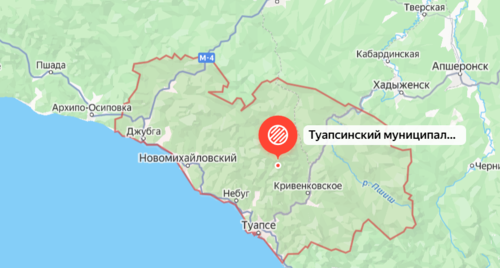 Туапсинский муниципальный округ. Скриншот сервиса "Яндекс.Карты"