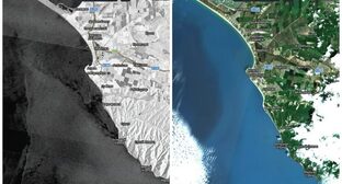 Спутниковые снимки Sentinel-1 и Sentinel-2 зафиксировали тёмные аномалии на поверхности Чёрного моря у побережья Анапы. Коллаж ЕТ: снимок Sentinel от 24 мая (слева), снимок Sentinel от 22 мая (справа)/«Прозрачный Мир»/t.ме