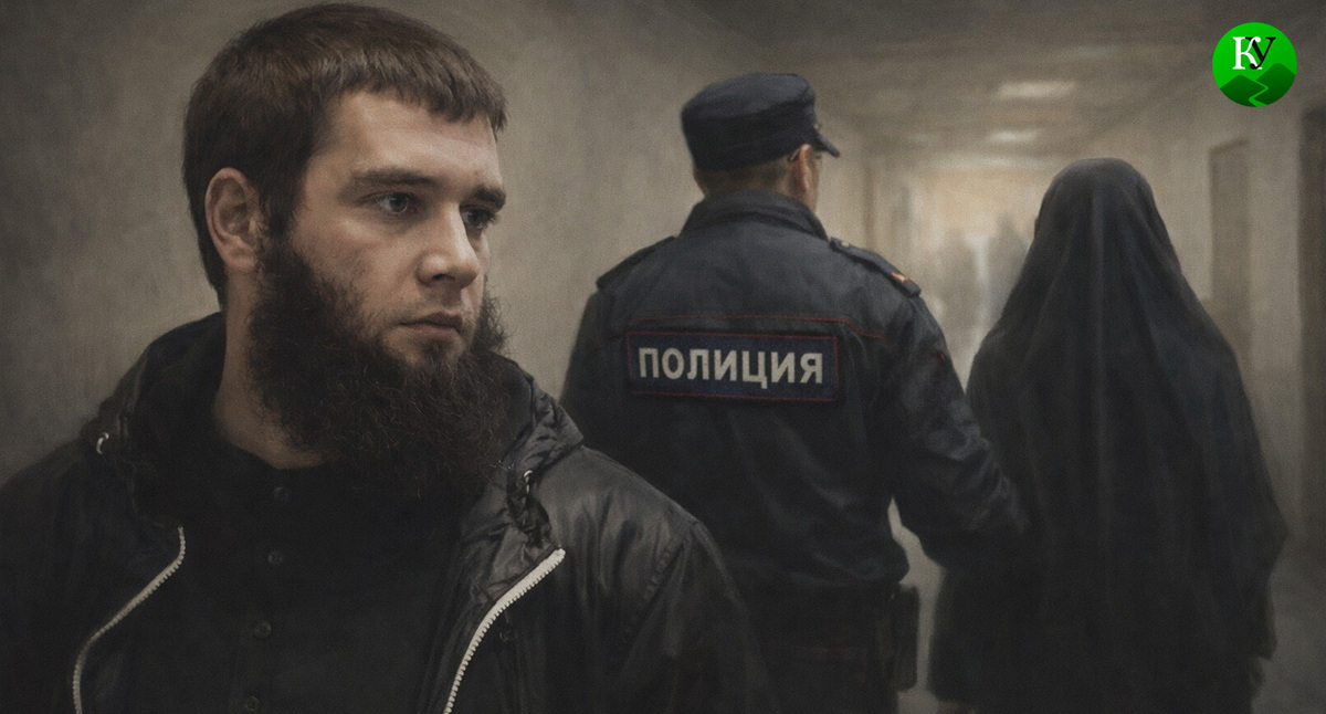 Кирилл Присяжнюк и силовик ведущий его супругу на допрос. Иллюстрация создана «Кавказским узлом» с помощью ИИ в программе Copilot Кирилл Присяжнюк и силовик ведущий его супругу на допрос. Иллюстрация создана «Кавказским узлом» с помощью ИИ в программе Copilot