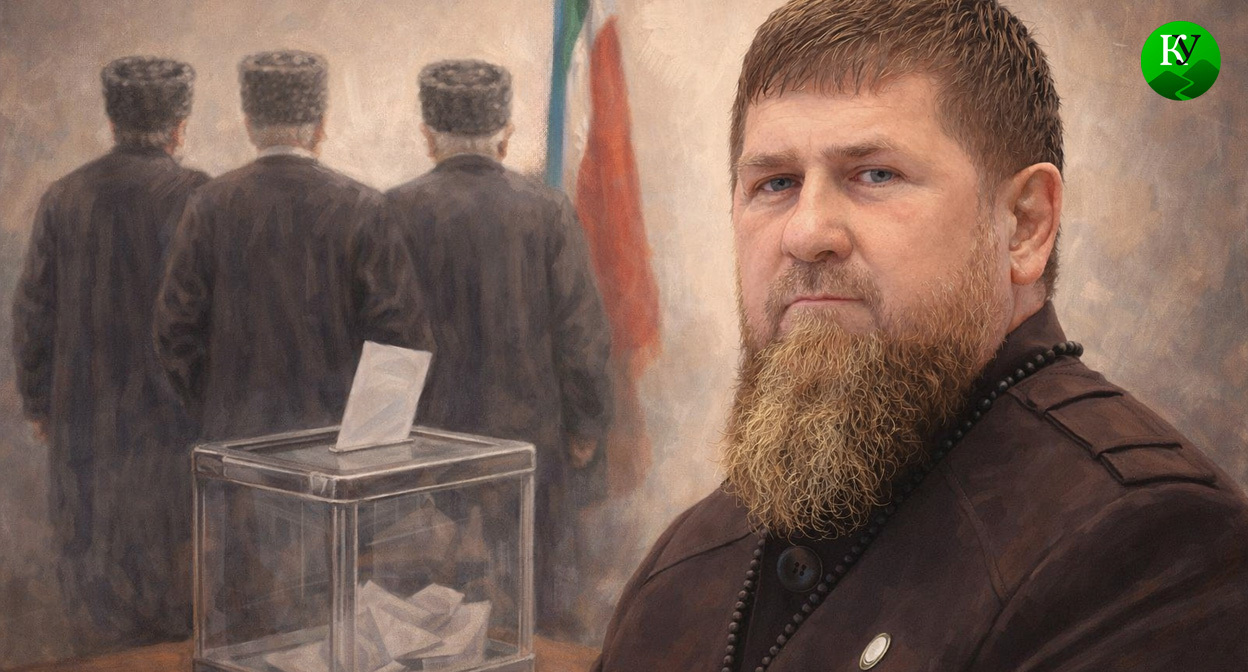 Кадыров и старейшины.Иллюстрация создана «Кавказским узлом» с помощью ИИ в программе Copilot