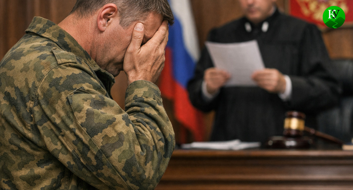 Военный в зале суда. Иллюстрация создана «Кавказским узлом» с помощью ИИ в программе Copilot