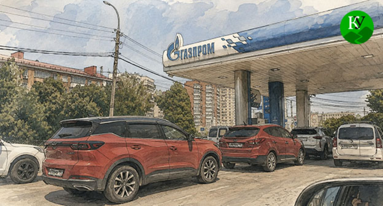 Очередь на заправку. Иллюстрация создана "Кавказским узлом" при помощи ИИ в программе Copilot