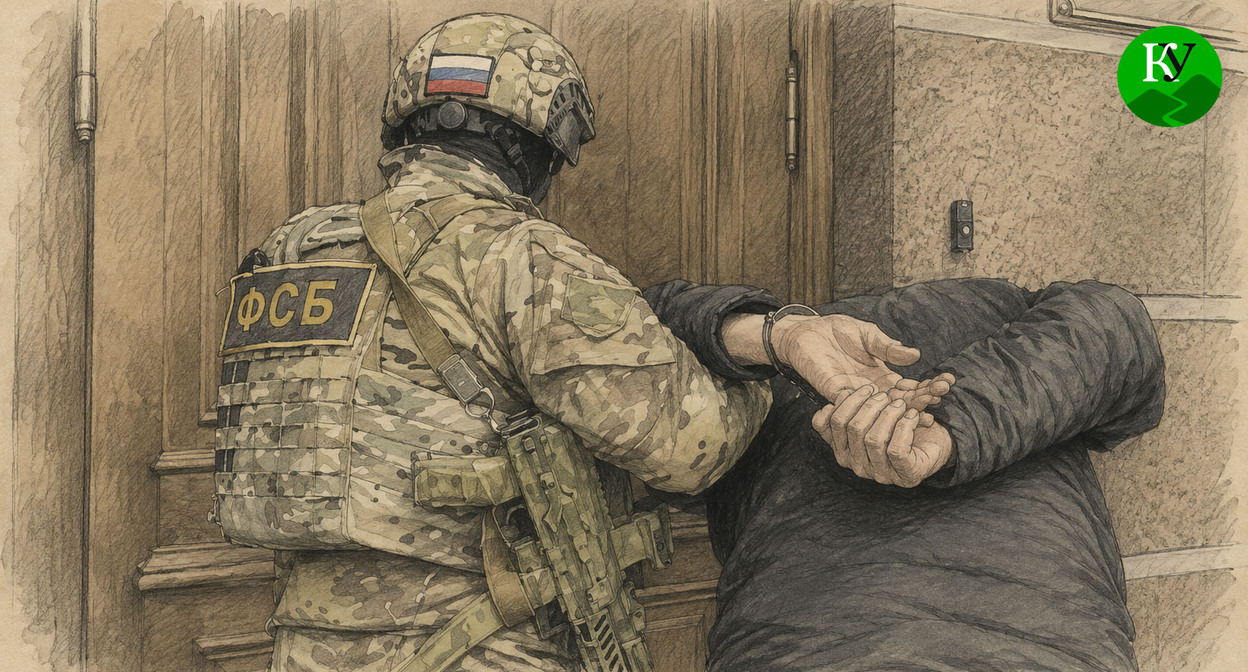 Сотрудник ФСБ задерживает подозреваемого. Иллюстрация создана "Кавказским узлом" при помощи ИИ в программе Copilot Сотрудник ФСБ задерживает подозреваемого. Иллюстрация создана "Кавказским узлом" при помощи ИИ в программе Copilot