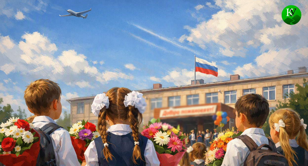 БПЛА около школы. Иллюстрация создана «Кавказским узлом» с помощью ИИ в программе Copilot