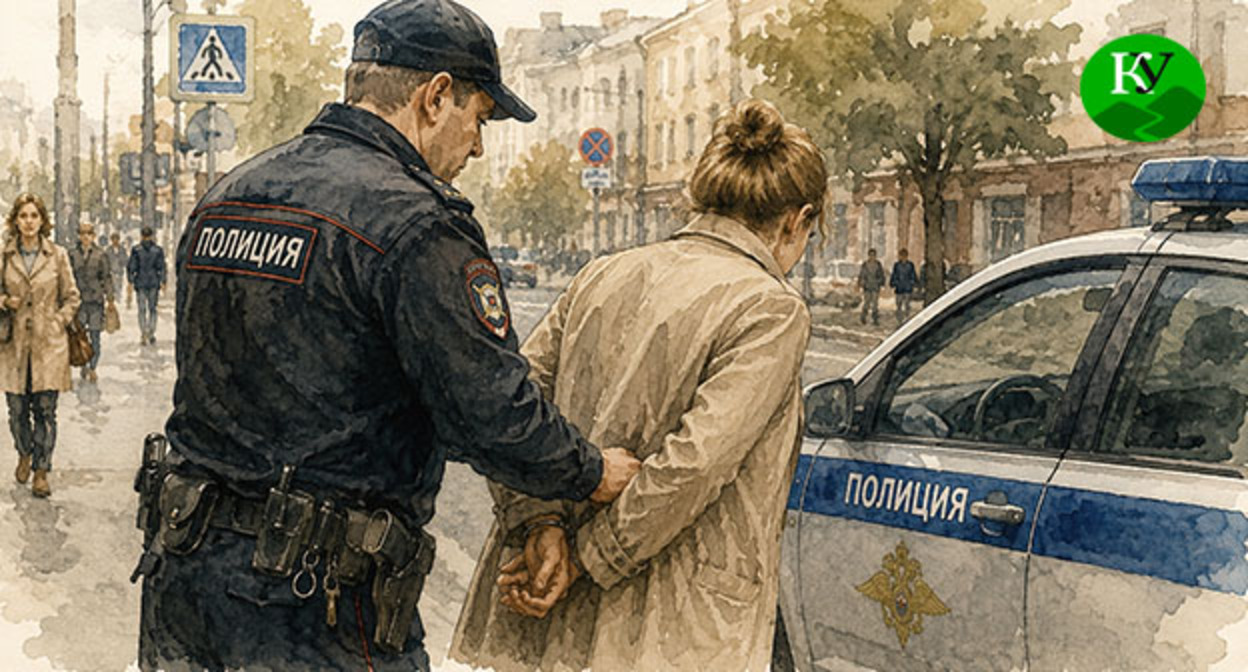 Сотрудник полиции задерживает женщину. Иллюстрация создана "Кавказским узлом" при помощи ИИ в программе Copilot Сотрудник полиции задерживает женщину. Иллюстрация создана "Кавказским узлом" при помощи ИИ в программе Copilot