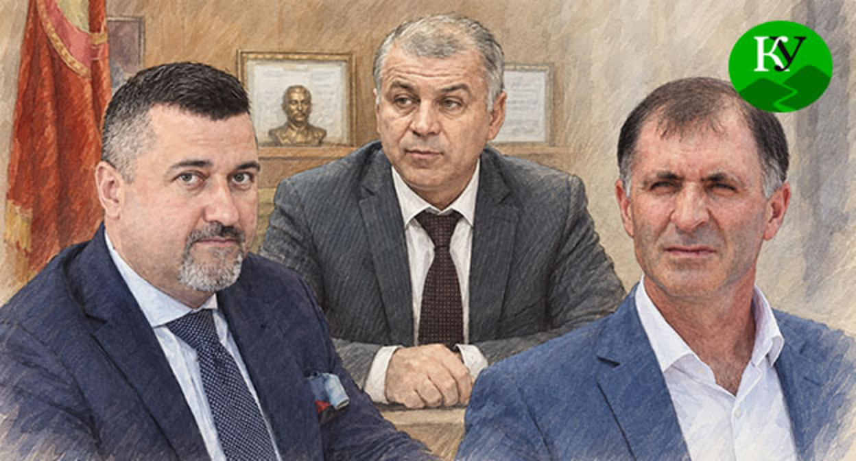 Федор Щукин, Самир Абдулхаликов, Камил Давдиев (слева направо). Иллюстрация создана "Кавказским узлом" при помощи ИИ в программе Copilot
